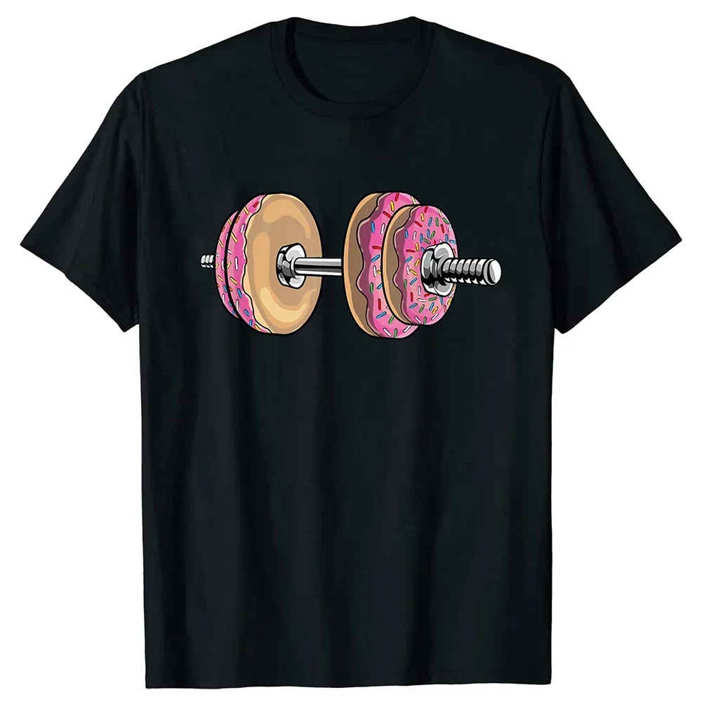 

Donuts Dumbbell Funny Doughnut Lover Weightlifting T Shirts Tee Tops Round Neck Fashion Tshirt Clothing Casual Basic T-shirts