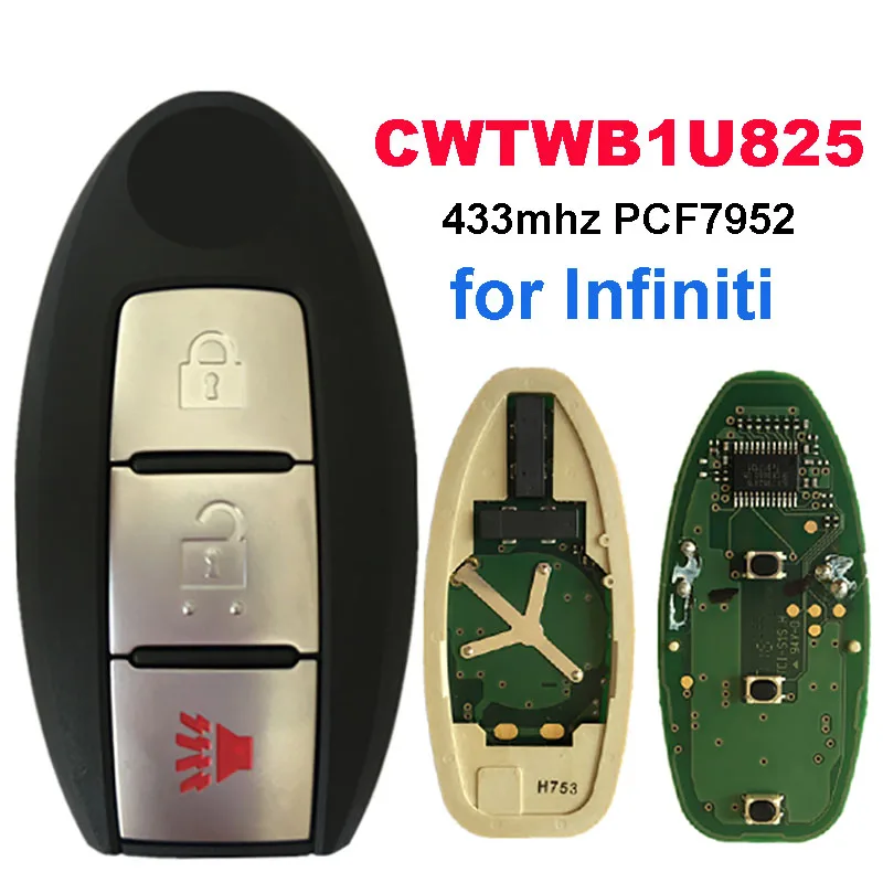 CN021002 oryginalny inteligentny klucz samochodowy z 3 przyciskami do Infiniti Micra Juke Note Leaf Cube pilot 433mhz PCF7952 CWTWB1U825