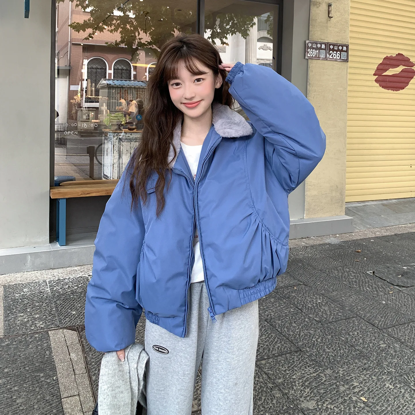 

New Autumn American Retro Lamb Wool Lapel Cotton Coat Women Winter Short Cotton-padded Jacket Female Windbreakers Outerwear