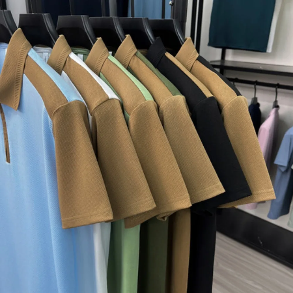 

Men's Short Sleeve Solid Color Polo Shirt Breathable Comfortable Elastic Casual Top Versatile Men's Fashion
