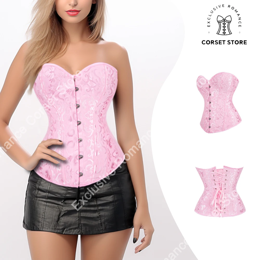 Black Corset Elegant Woman Corset Top Jacquard Gothic Bustiers & Corsets Mujer Satin Lingerie Retro Overbust Plus Size XS-6XL