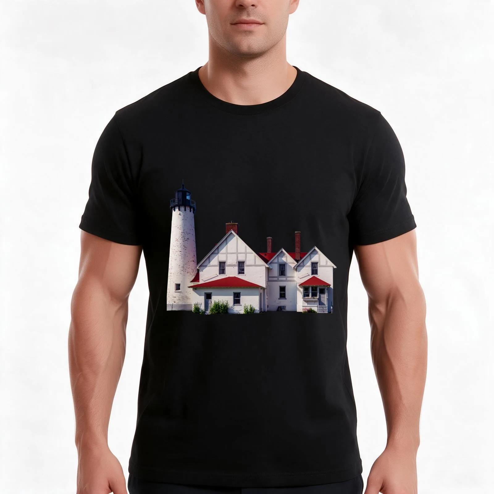 Point Iroquois Lighthouse T-Shirt, Summer Casual Cotton Tee, Oversized Streetwear Tops, Vintage Graphic Print, Unisex Men Women