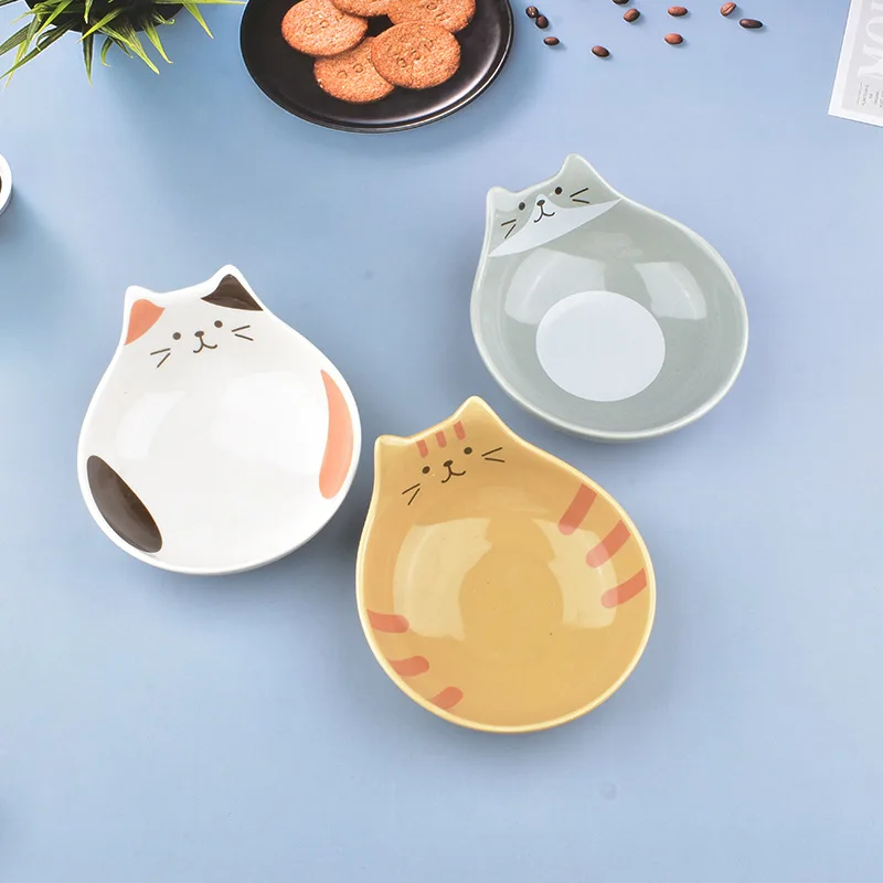 Japanese Cartoon Ceramic Cat Face Salad Bowl Cat Shape Dessert Rice Bowl Children\'s Tableware Home Kitchen Supplies Dinnerware