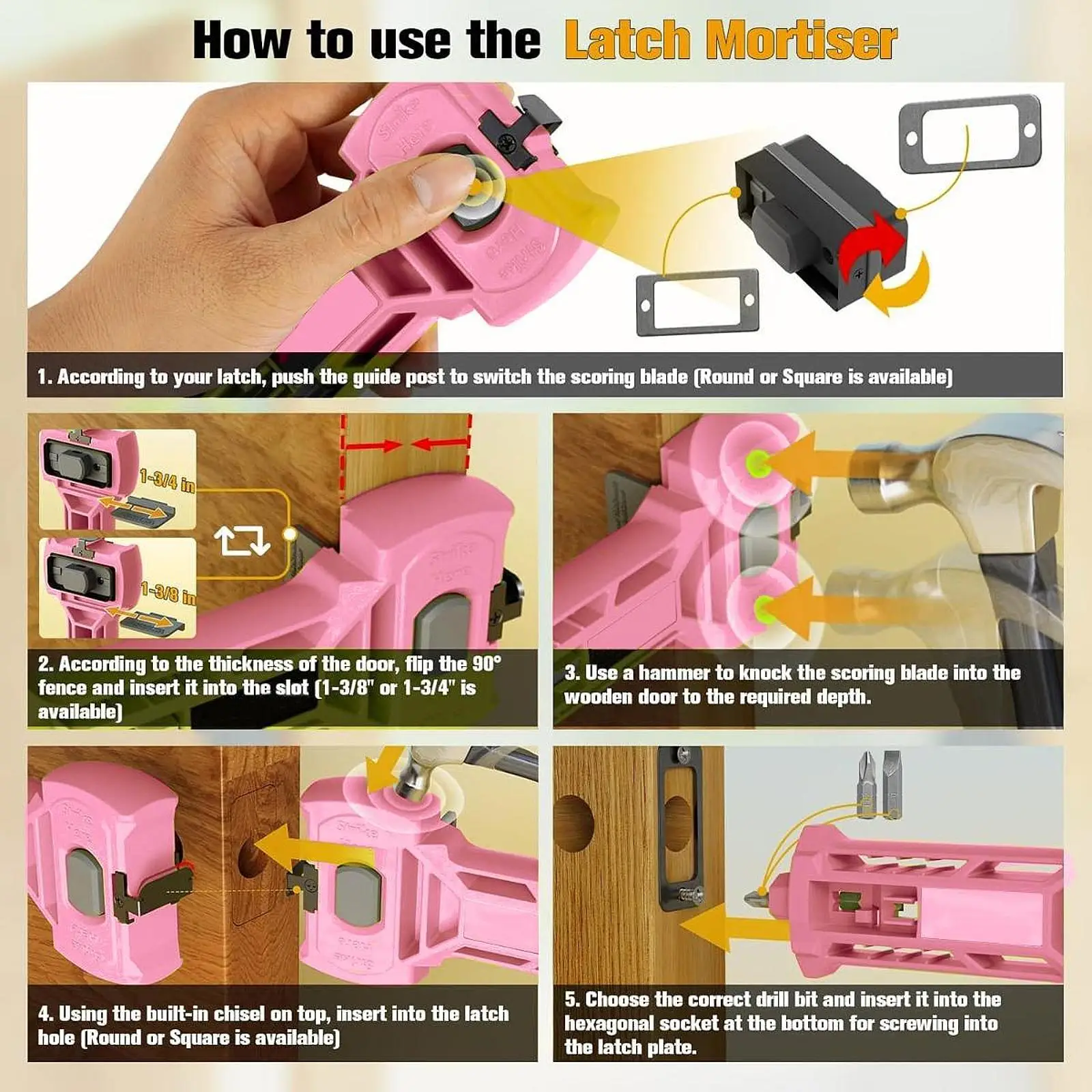 Door Latch Installation Set Router Bit Professional Chisel Tool for Square Round Latches