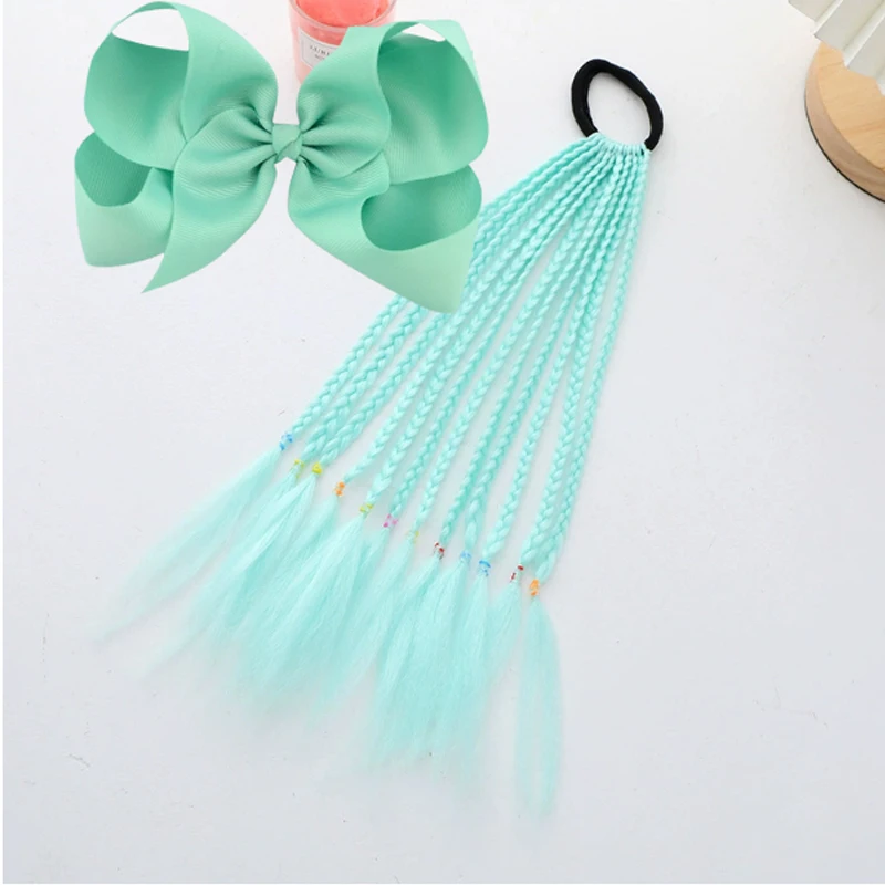 

1 шт. детские плетеные волосы для наращивания - одноцветный синтетический хвост с бантиками для волос - удобная зажимная конструкция для повседневного ношения