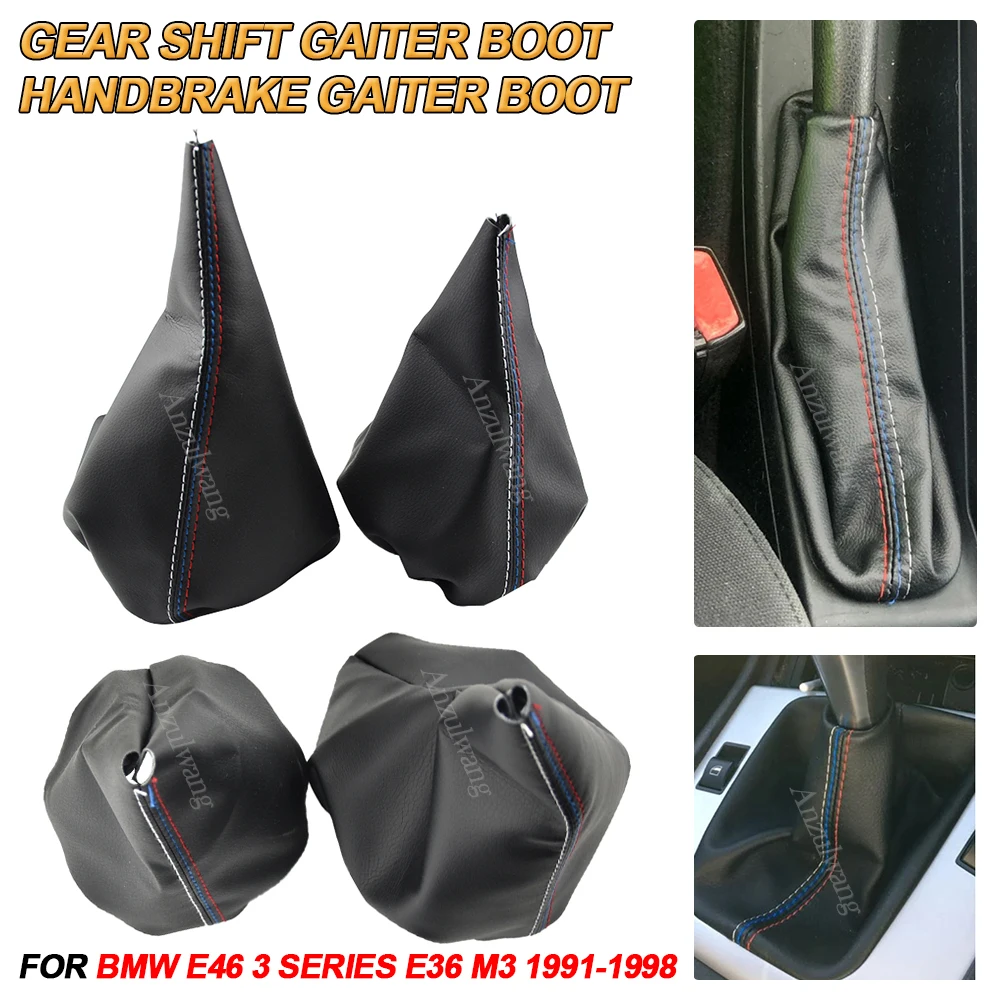 Car Shift Gear Stick Manual Handbrake Gaiter Shift Boot Black Leather Boot For BMW 3 Series E36 E46 M3 Car Styling