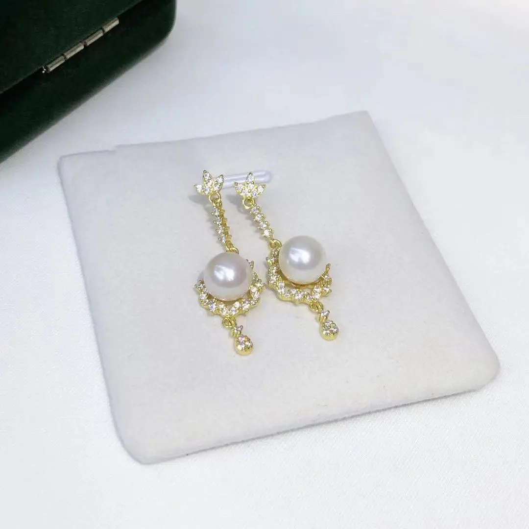 Wholesale S925 Sterling Silver Earrings Mount Findings Settings Base Mounting Parts Accessory for 8-9mm Pearls 5 pairs/lot