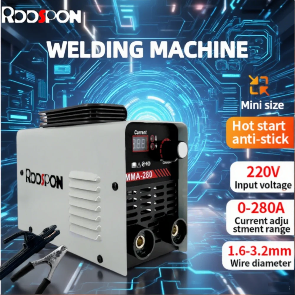 

Сварочный аппарат MMA 280, портативный мини-штекер европейского стандарта, ARC, светодиодный цифровой дисплей, электросварщик со сварочными кабелями для металлических инструментов для пайки