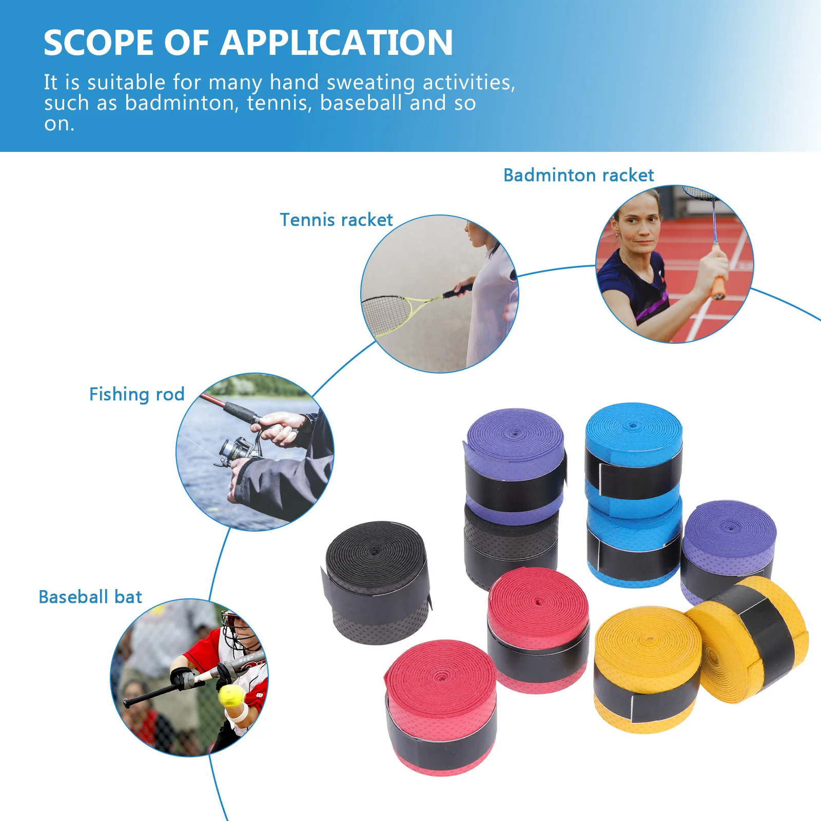 10Pcs Racket Anti-Skid Tape Premium PU Sweat-Absorbent Belt for Tennis Badminton Fishing Rod Grip Racket Grip Tape