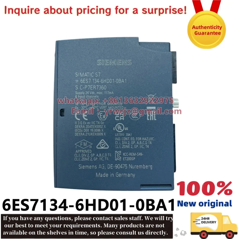 Siemens 6ES7134-6HD01-0BA1 SIMATIC ET200SP AI 4xU/I 2-wire analog input PLC module, 100% brand new original