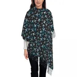 Custom Stylish Airplane Camouflage Tassel Scarf Women Winter Warm Shawl Wrap Female Aviation Plane Aviator Pilot Scarves