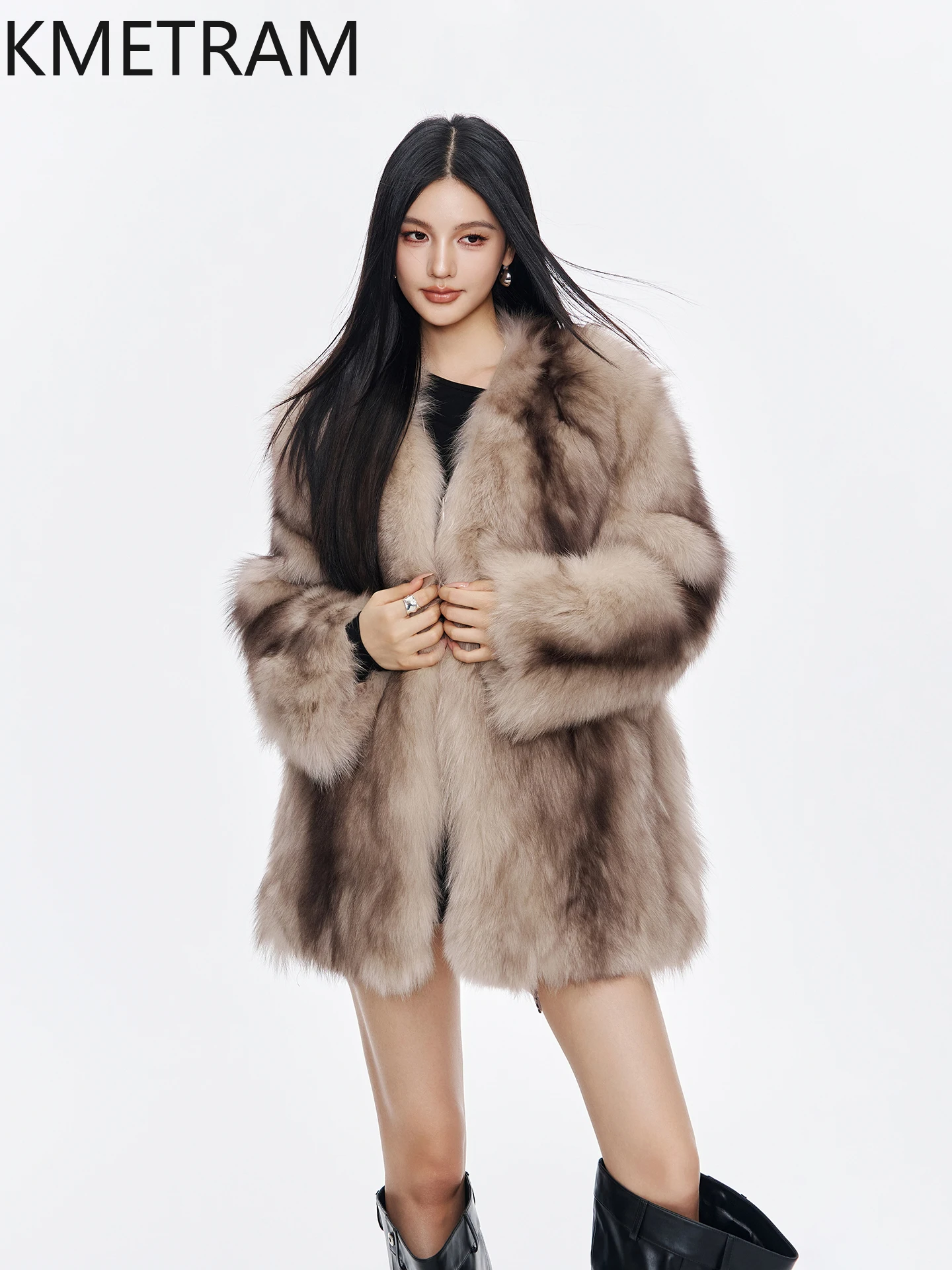 معطف فرو الثعلب الطبيعي 100% من KMETRAM سترة نسائية فاخرة متوسطة الطول من الفرو الحقيقي شتاء جديد في معاطف ملابس نسائية 2025 schuba femenska