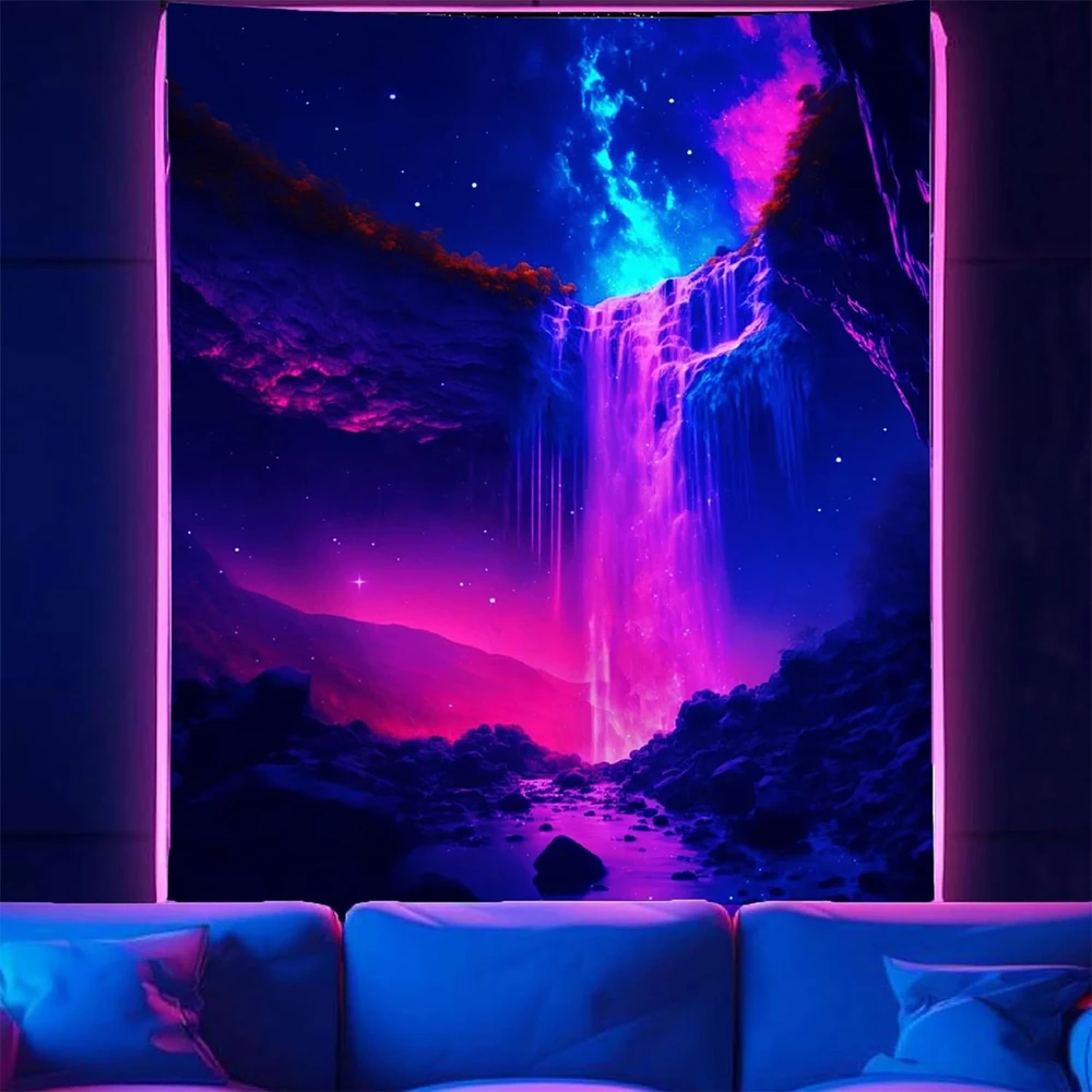 VIKAMA Streaming Stars Wasserfall Wandteppich Lila Rosa Blau Farbverlauf Neon Wanddekoration Wohnzimmer Schlafzimmer Hintergrund Wand