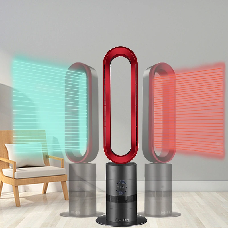 Portable Desktop Household Electric Cool Bladeless Fan Heater PTC Heating Element Remote Control Overheat Protection for Winter