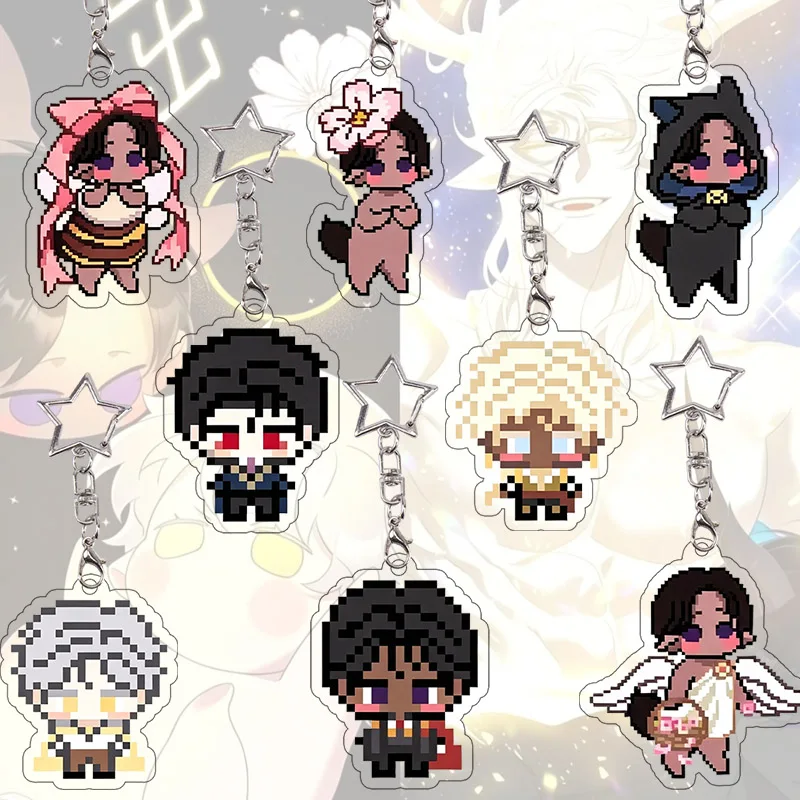 Smyrna and Capri Pixel Art Acrylic Keychain Theo Seth Cute Chibi Character Bag Charm BL Fantasy Manhwa Key Ring Collection Gift