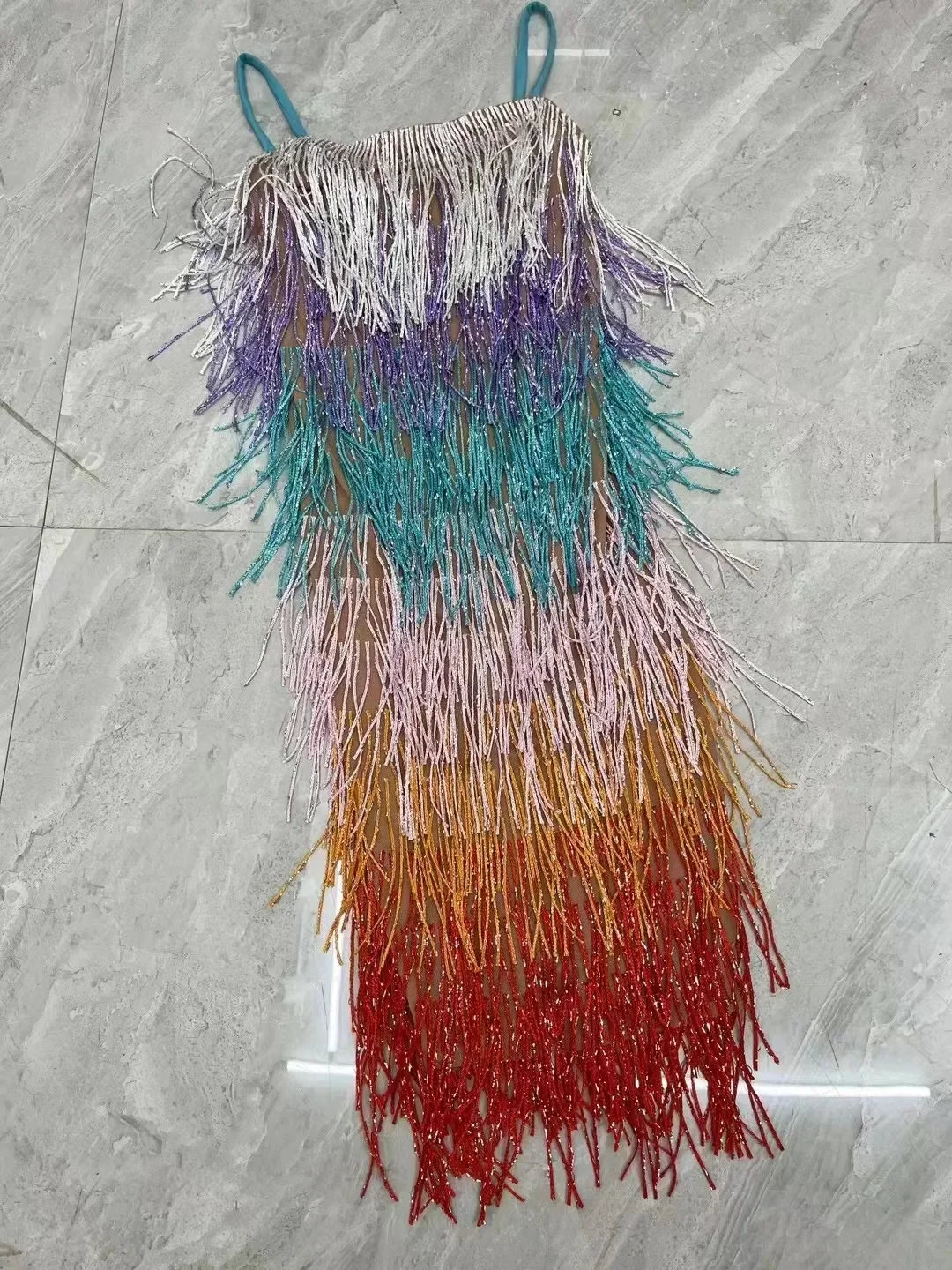 여성 섹시한 무대 화려한 술 프린지 원피스, 생일 졸업 축하 슬리브, 가수 사진 촬영 원피스, 여름