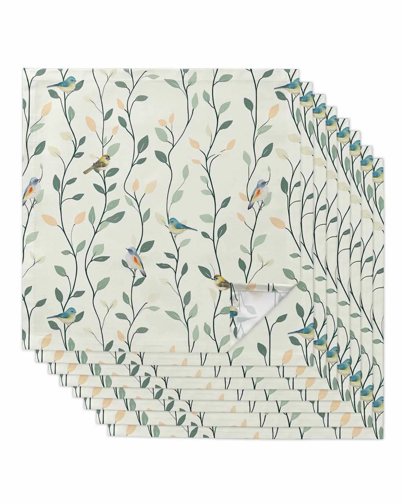 4pcs Branches Leaves Birds Watercolor  Table Napkins Cloth Set Kitchen Dinner Tea Towels Table Mat Wedding Decor Napkins