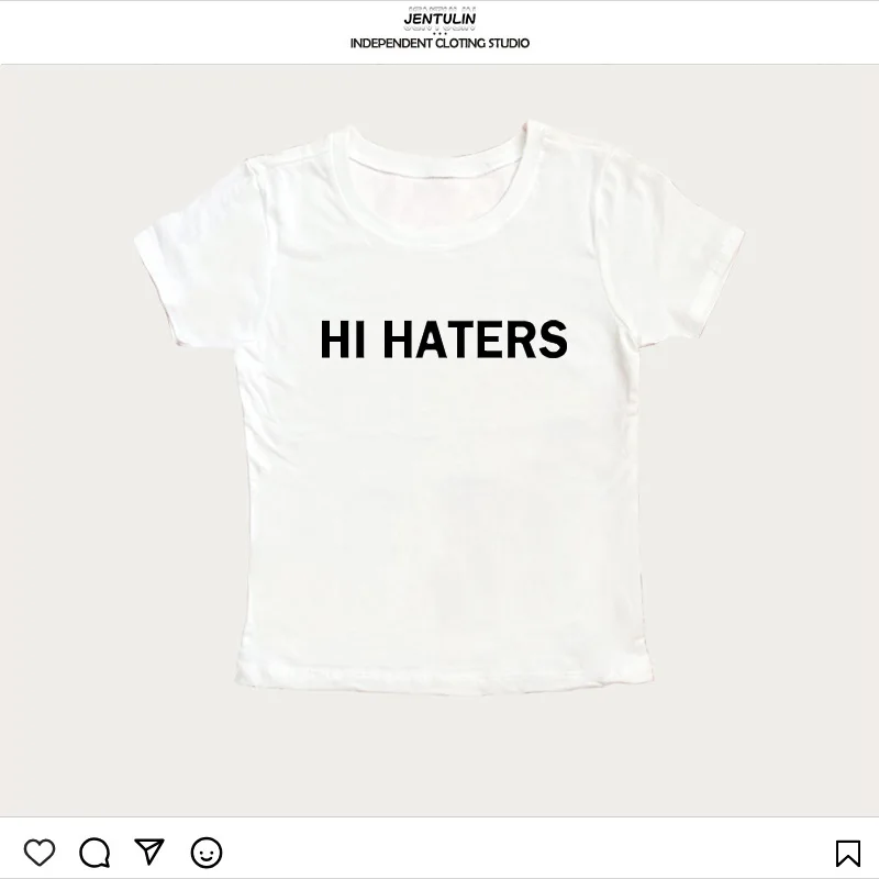 Harajuku Crop tops Cool Girl Short sleeve top Hi Haters Letter Goth Tshirt US High Street Sexy Tees Fairy Summer Skinny Tops Y2k