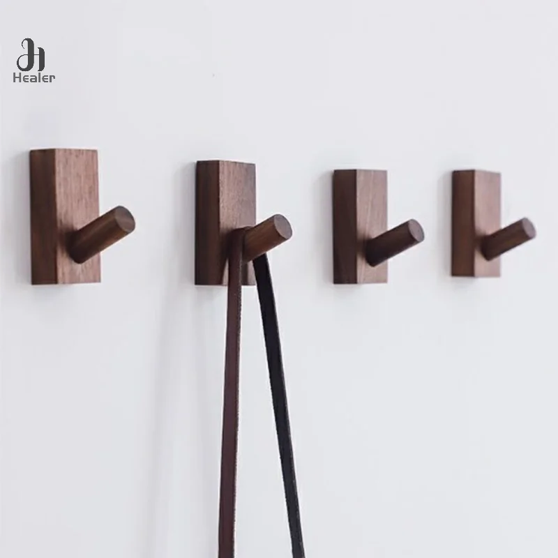 Simple Solid Wood Hook Walnut Hanging Hanger Bathroom Wall Hook Bedroom Coat Storage Rack Home Towel Key Decoration Hook