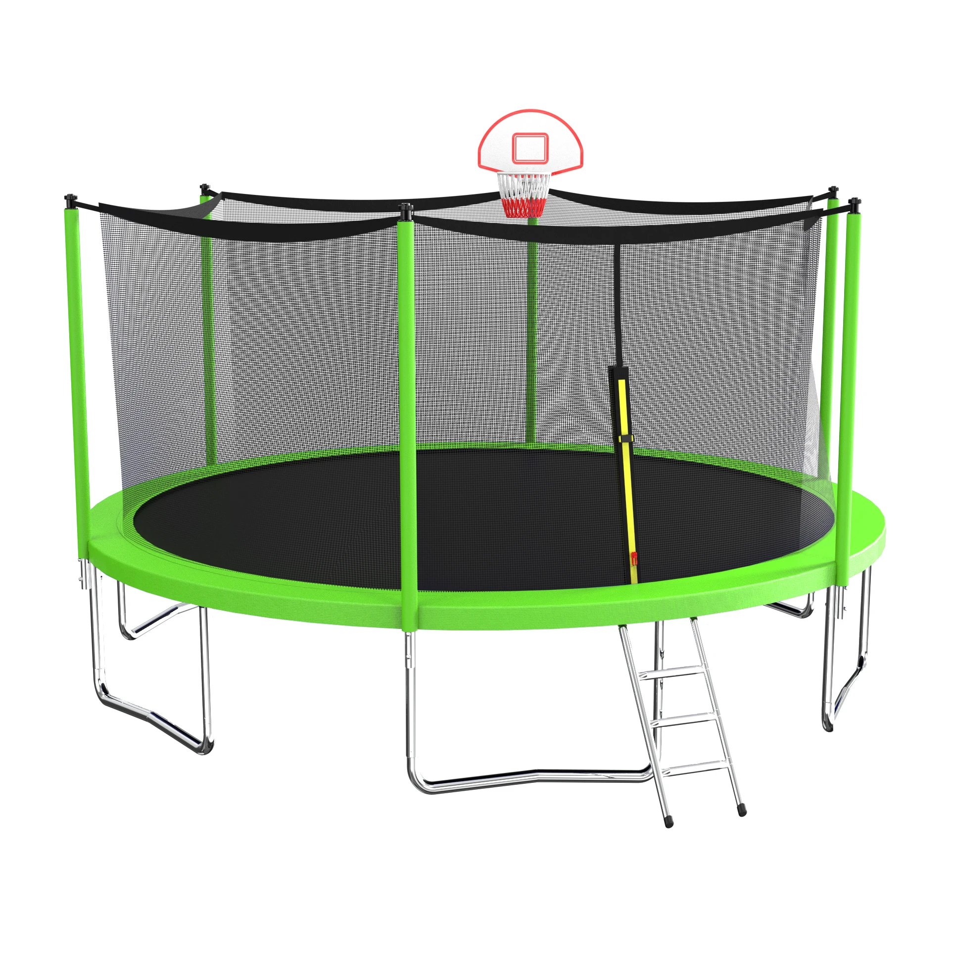 14FT Trampolines Green Kids with Basketball Hoop Outdoor Trampolines w/Ladder and Safety Enclosure Net for Kids and Adults