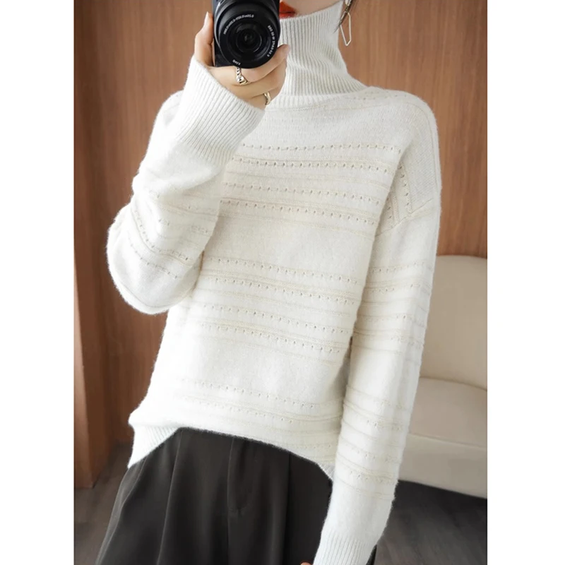 

QOERLIN Turtleneck Sweater Long Sleeve Soft Knitted Tops Cashmere Casual Elegant Autumn Winter Sweater Warm Pullovers Female