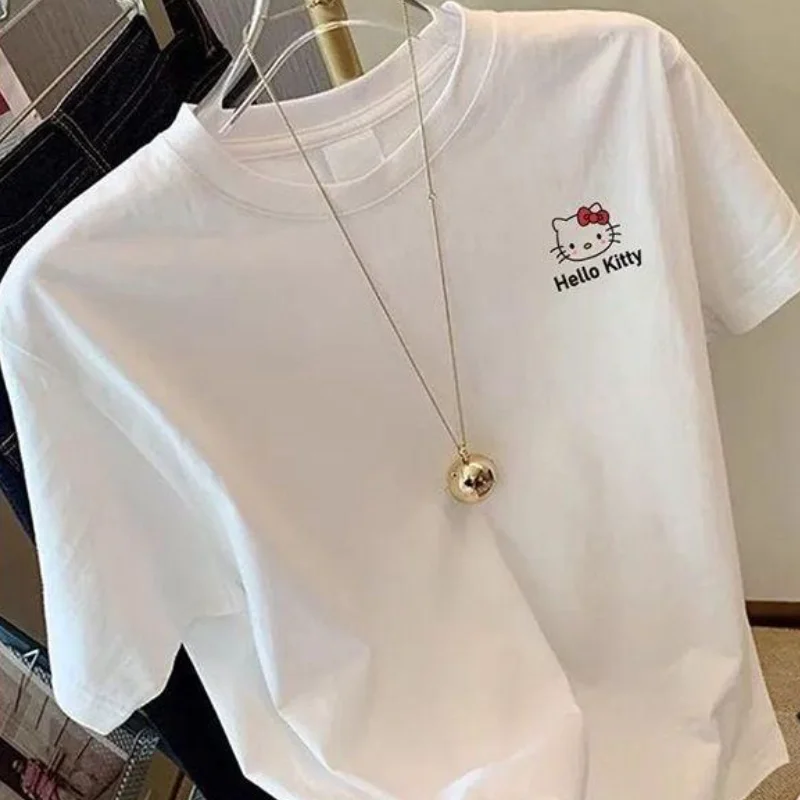

Sanrio hello Kitty Girl Short Sleeve T Shirt Cartoon Women Overstock Clearance Slim Fit Handsome Cool Fashion Student Tee Tops