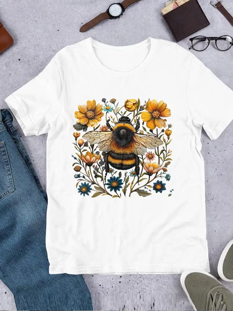 

Women Short Sleeve T Clothes Trend Flower Lovely Casual Ladies Printed Fashion Female Clothing Top Tee O-neck Printing T-shirt