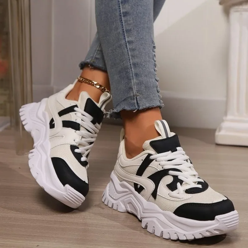 Women's Shoes on Sale 2024 New Lace Up Women's Vulcanize Shoes Autumn Breathable Mesh Mixed Colors Outdoor Casual Walking Shoes