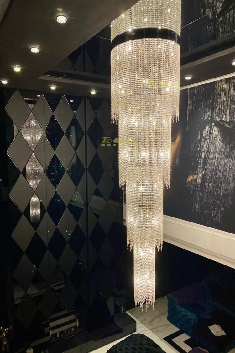 Simple Staircase Long Crystal Chandelier Personalized Light Luxury Villa Rotating Staircase Living Room Lighting Fixtures Lustre
