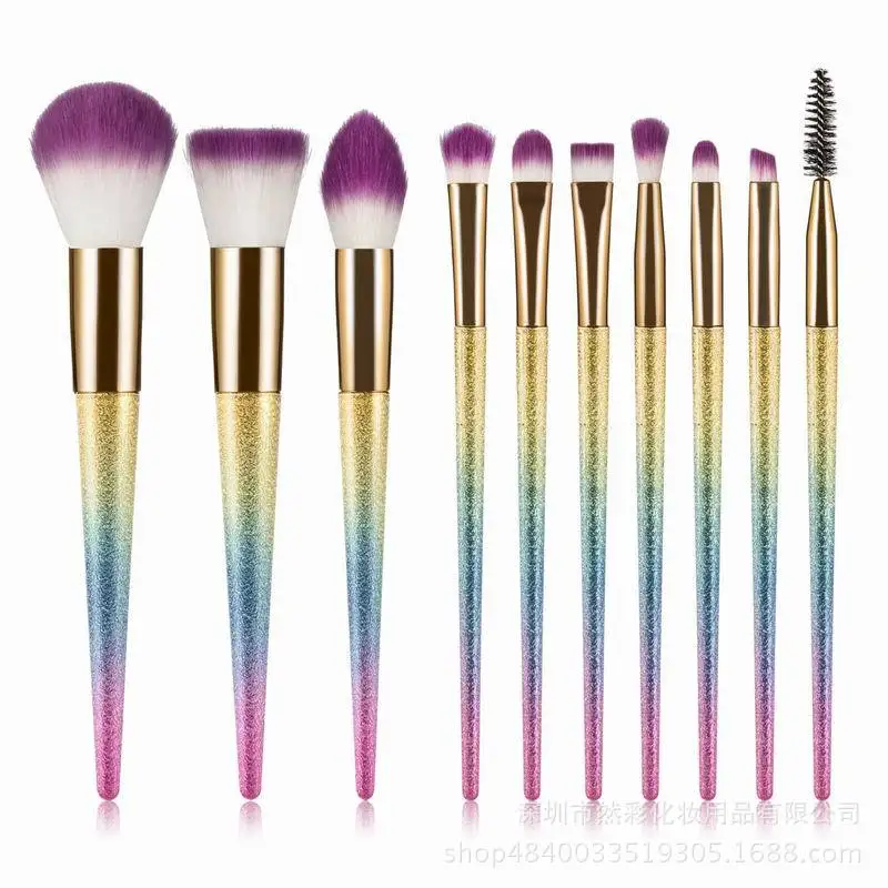 

RANCAI Gradient Makeup Brush Set - 10-Piece Set with Ombre Handles, Soft Bristles Application and Blending