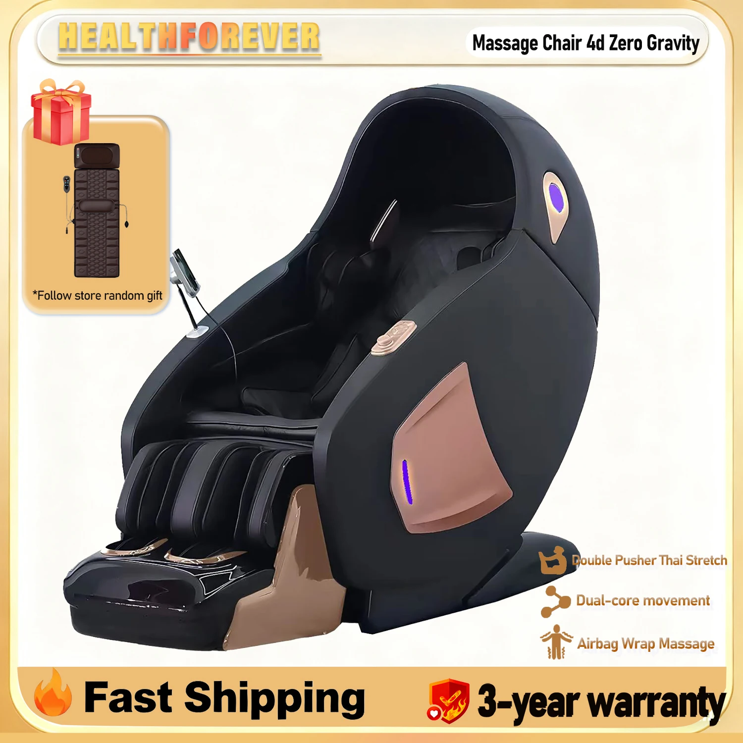 3-year warranty massage chairs full body zero gravity 4D Dual-core movement 3D Thai stretching kneading heating massage chair