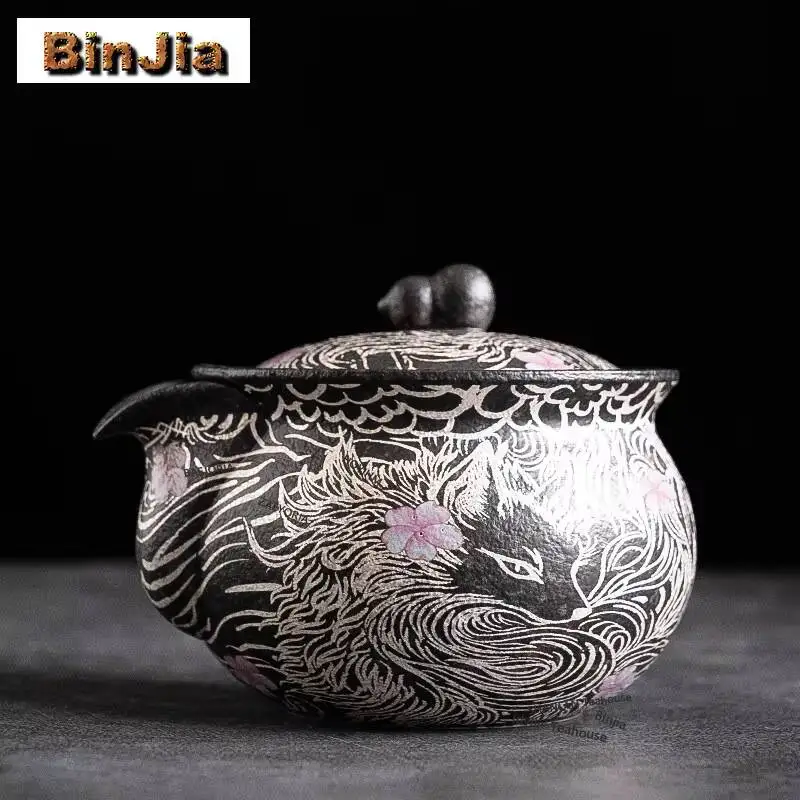 180ml Gilt Silver Nine-tailed Fox Teapot Antique Tea Infuser Pot Tea Maker Kettle With Ball Hole Kung Fu Tea Tea Ceremony Gifts
