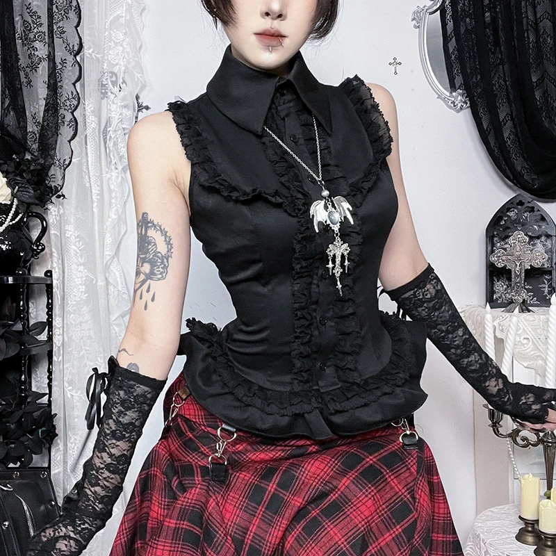 

2026 New Harajuku Retro E-girl Gothic Vest Women Vintage Aesthetic Y2k Dark Streetwear Patchwork Sleeveless Woman Crop Tank Tops