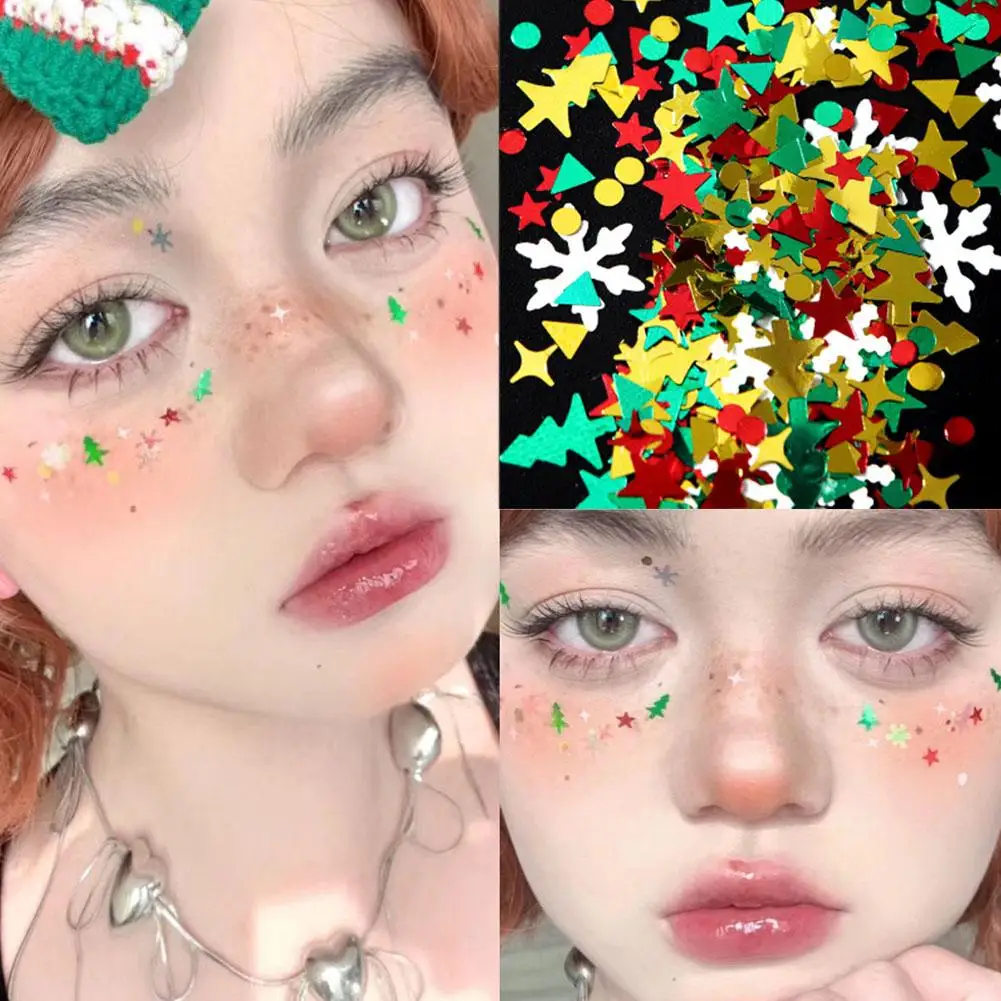 Kerstgezicht Glitter Make-up & Accessoires Pailletten Sneeuwvlokken Zijden Wormdecoratie voor een feestelijke look! D8z3