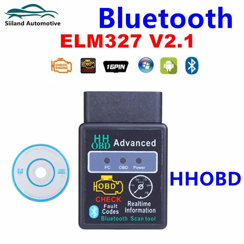 

HHOBD ELM327 OBD2 HH OBD V2.1 Поддержка Bluetooth Check Fault Code Erase Trouble Автоматический сканер кодов для диагностического инструмента автомобиля