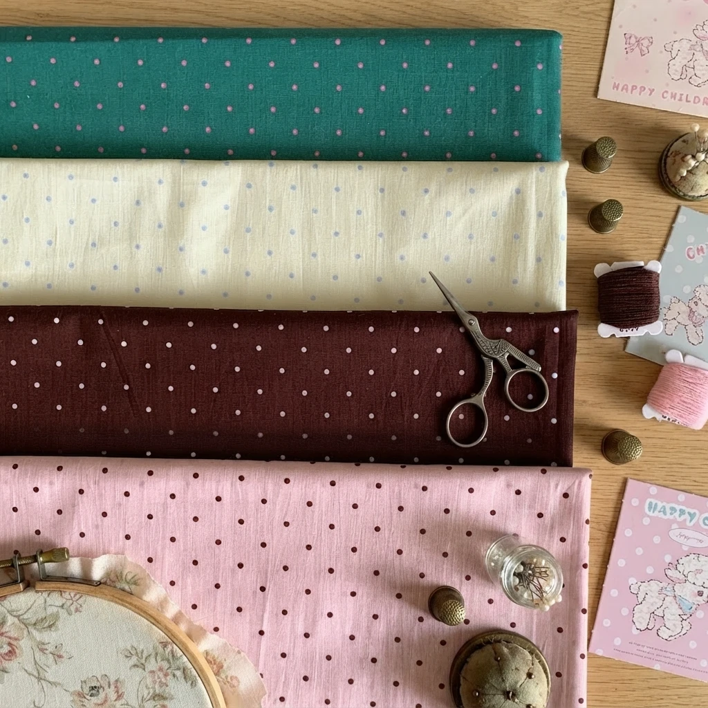 140x50cm 60S Baumwolle Klassischer Polka-Dot-Druck Stoff für Kinder- und Damenbekleidung, Heimtextilien, Taschen, Handnäharbeiten, DIY-Bastelbedarf