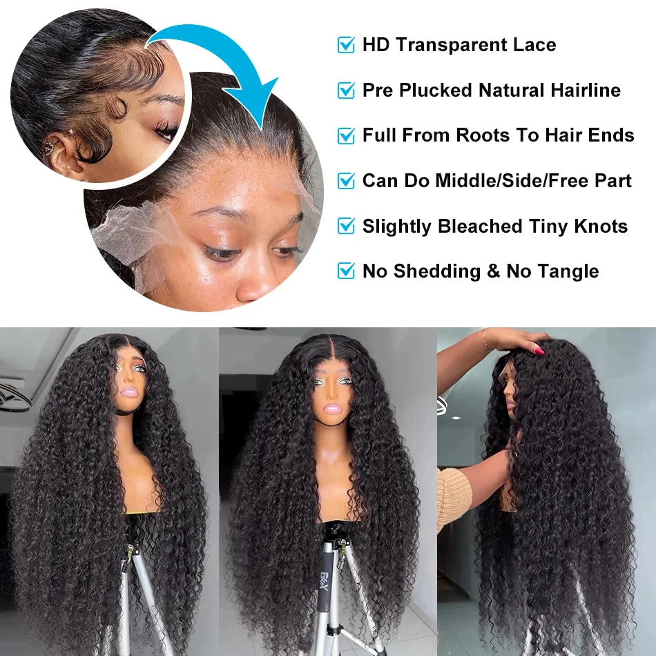 Glueless água brasileira encaracolado peruca dianteira do laço para mulheres, cabelo humano da onda profunda, 13x6 HD laço frontal, 250 densidade, 13x4, 30 ", 40"