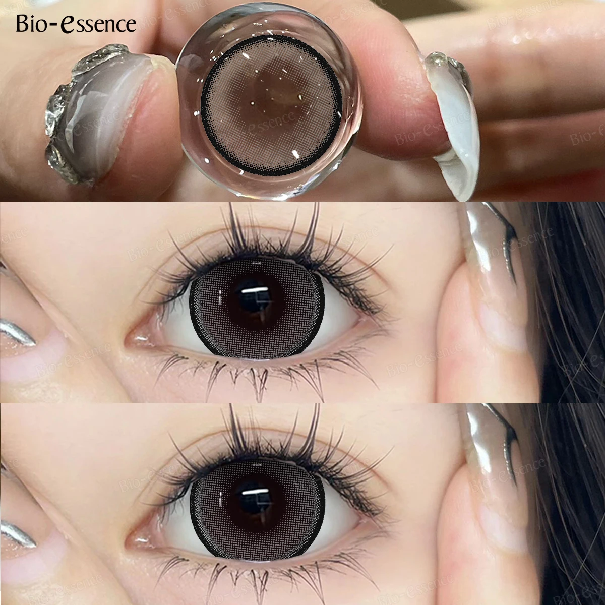 Bio-essense 1 Paar schwarze Gläser mit großen Augen, koreanische Naturlinsen, farbige Kontaktlinsen, Augen mit Grau, schöne Pupillenlentes – Detail 19