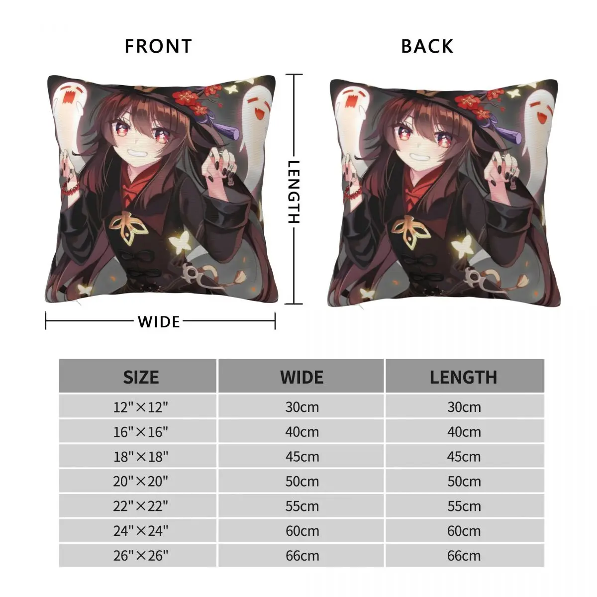 Hu Tao Genshin Impact Square Pillowcase Polyester Linen Velvet Creative Zip Decor Sofa Seater Cushion Cover