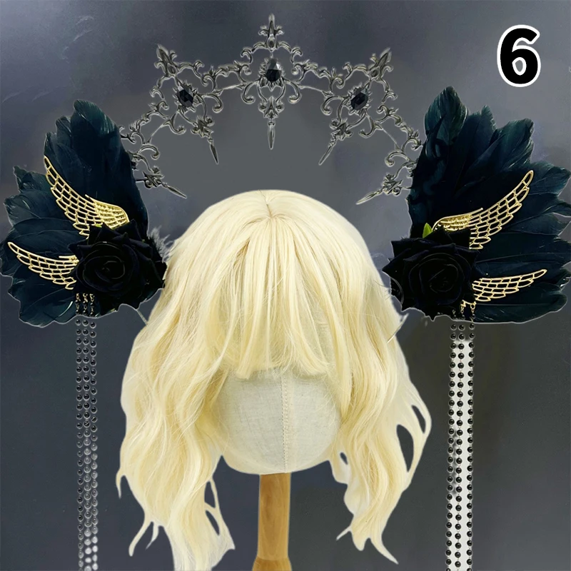Ailes de plumes de Mary Halo Cosplay pour femmes, diadème de plumes d'ange Lolita, couronne d'Halloween, costume de cosplay, bande de sauna, accessoires pour cheveux KC