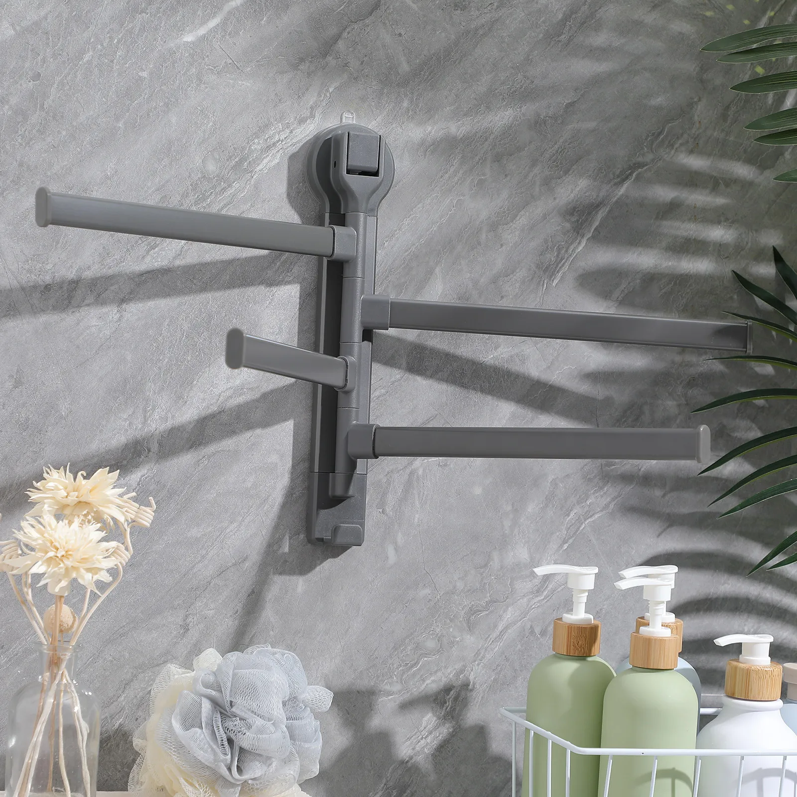 

Вращающаяся настенная вешалка для полотенец на сильной присоске без сверления, органайзер для ванной комнаты, металлический держатель для полотенец на присоске