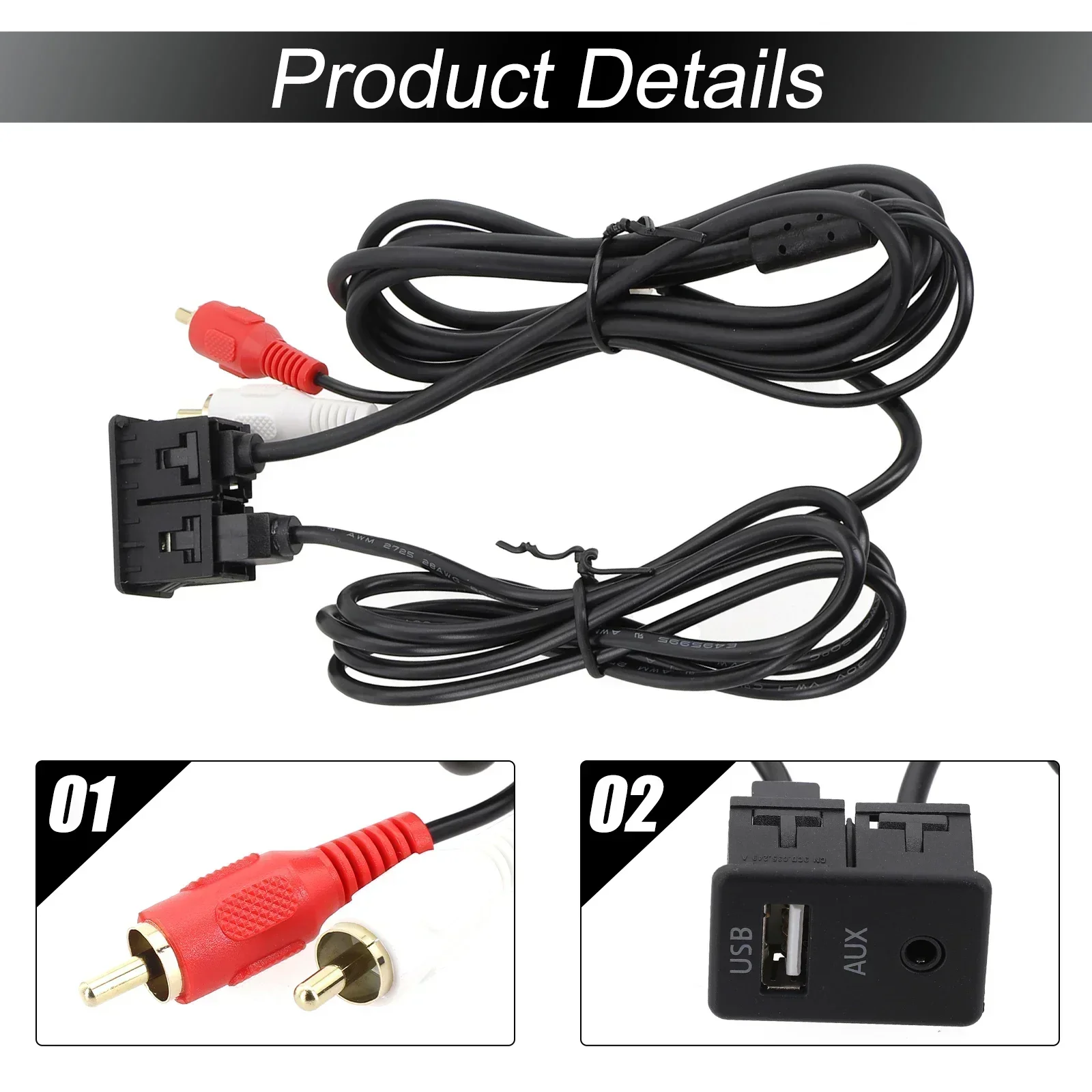 Adattatore per cavo di interfaccia per pannello interruttori AUX da 4 pin USB + 3,5 mm per montaggio a incasso per cruscotto dell\'auto ampiamente