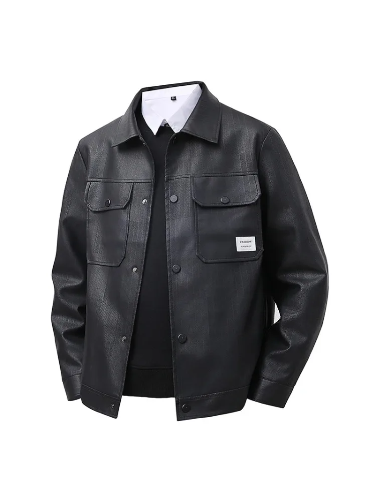 

Male Button Decoration Leather Jacket Brand Fashion Men's Casual Slim Fit Leather Jacket Male Style Jacket Handsome