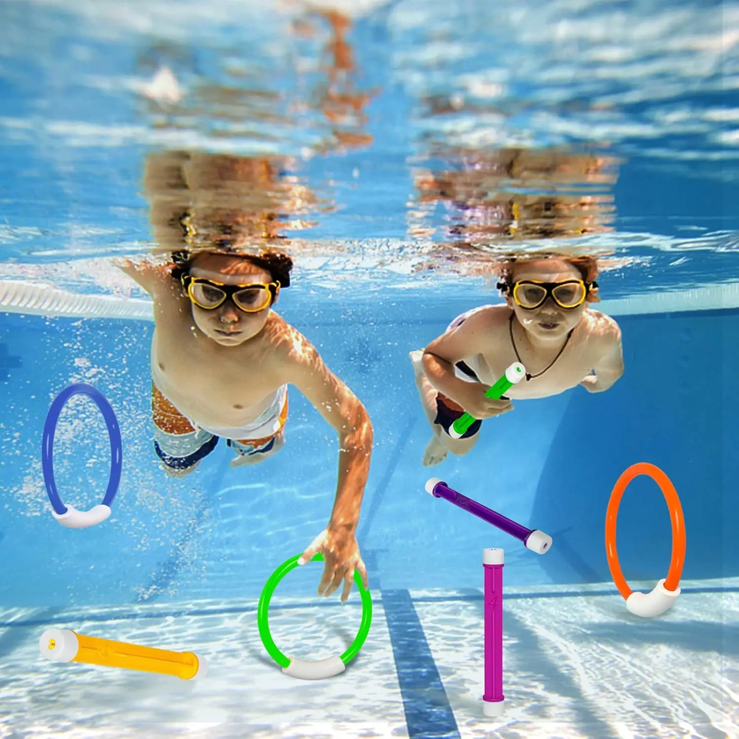 Jouets de piscine pour enfants âgés de 3 à 15 ans – Ensemble de jouets de plongée sous-marine pour jouer aquatique d'été, entraînement à la natation et jeux de piscine amusants