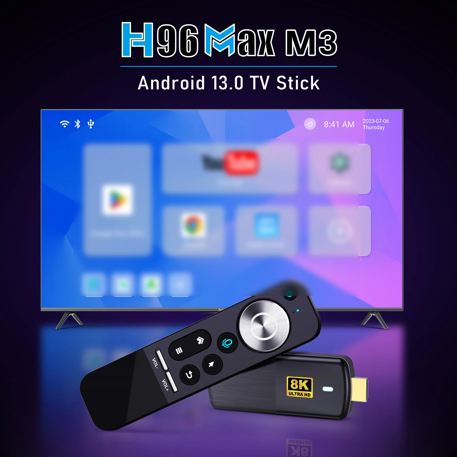 H96 Max M3 Android 13.0 TV Stick 8K فك WiFi 6 صوت عن بعد صندوق التلفاز الذكي بلوتوث يوتيوب Netflix مشغل الوسائط #2