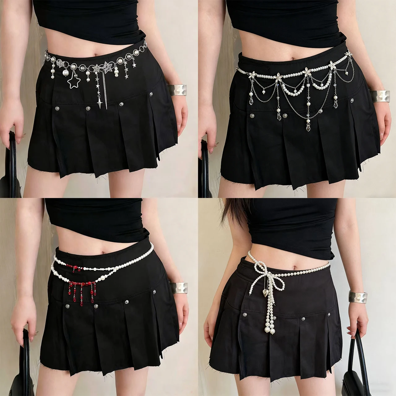 Crystal Pendant Waist Chain For Women Pentagram Rhinestone Pearl Belt Stylish Bling Jewelry For Night Party Dress Up