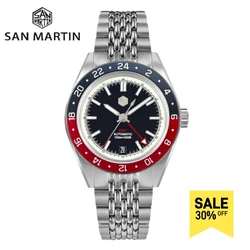 San Martin New 39.5mm NH34 GMT Men Watch Bidirectional Aluminum Bezel Luxury Automatic Mechanical Sapphire 10Bar Luminous SN0116