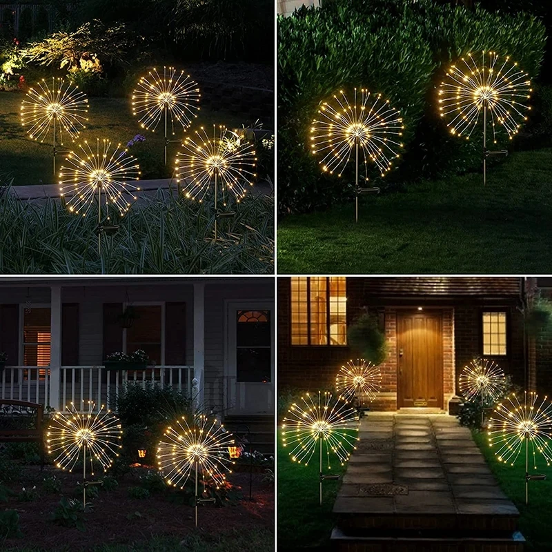 Christmas Led Solar Powered Outdoor Grass Globe Dandelion Fireworks Lamp Garden Lawn Landscape Lamp For Christmas Decoration