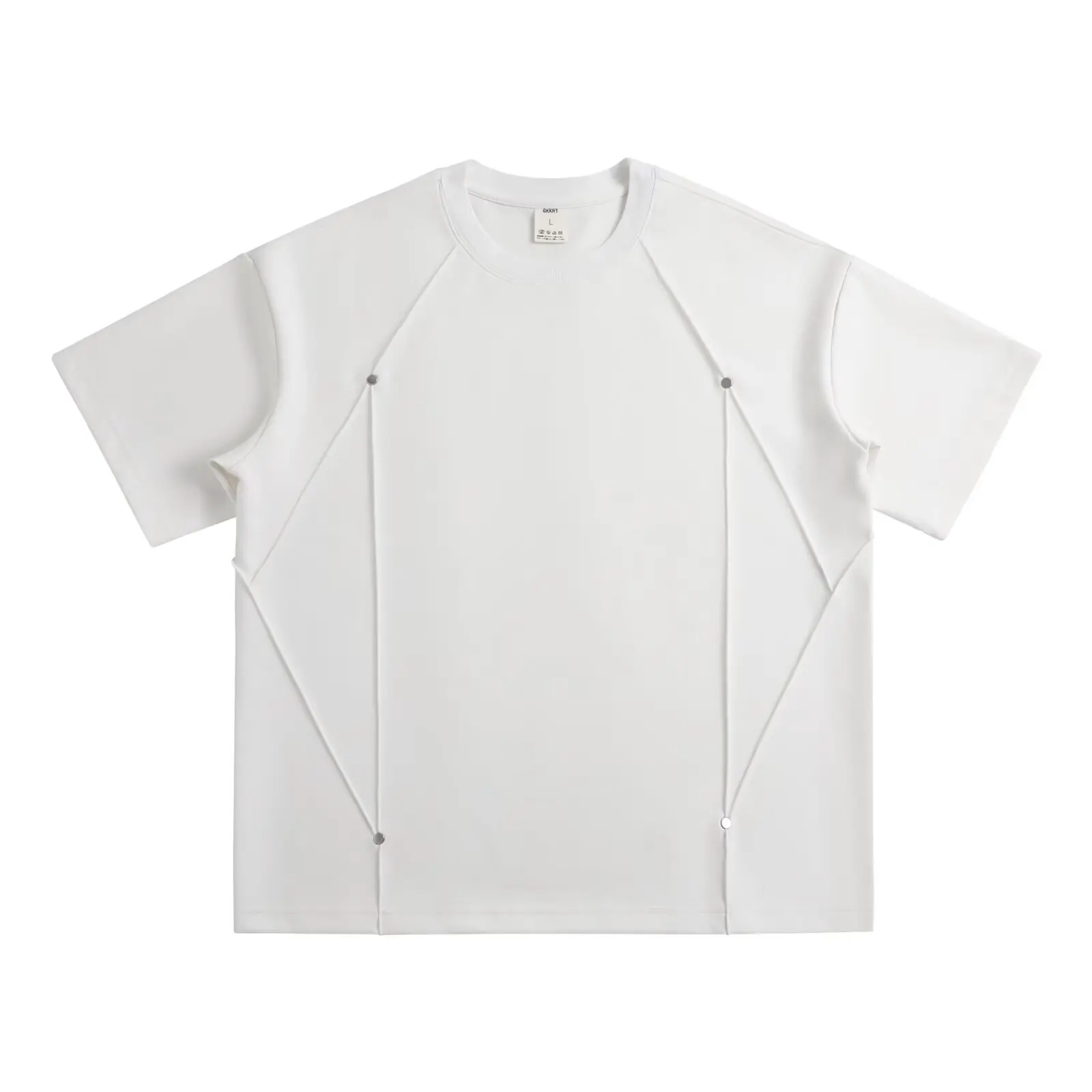 Mr. WH Designed Deconstructed Line Summer Men's Breathable Simple Casual Patchwork Loose Short Sleeve T-shirt Polyester Fiber