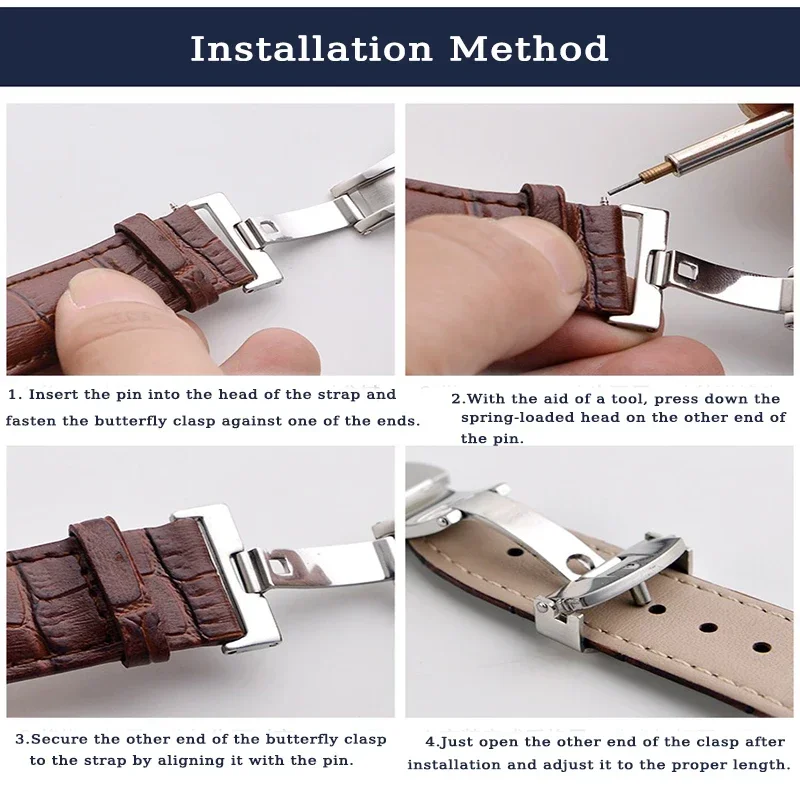 10 12 14 16 18 20mm 22mm Watchband Butterfly Deployment Buckle Automatic Double Click Stainless Steel Clasp for Watch Strap